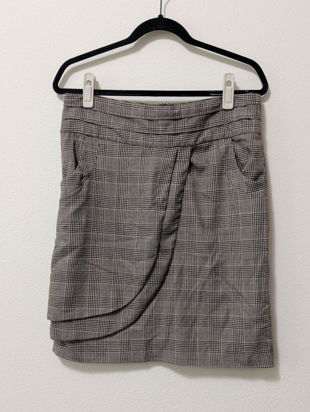 Plaid Pencil Skirt with Draped Front